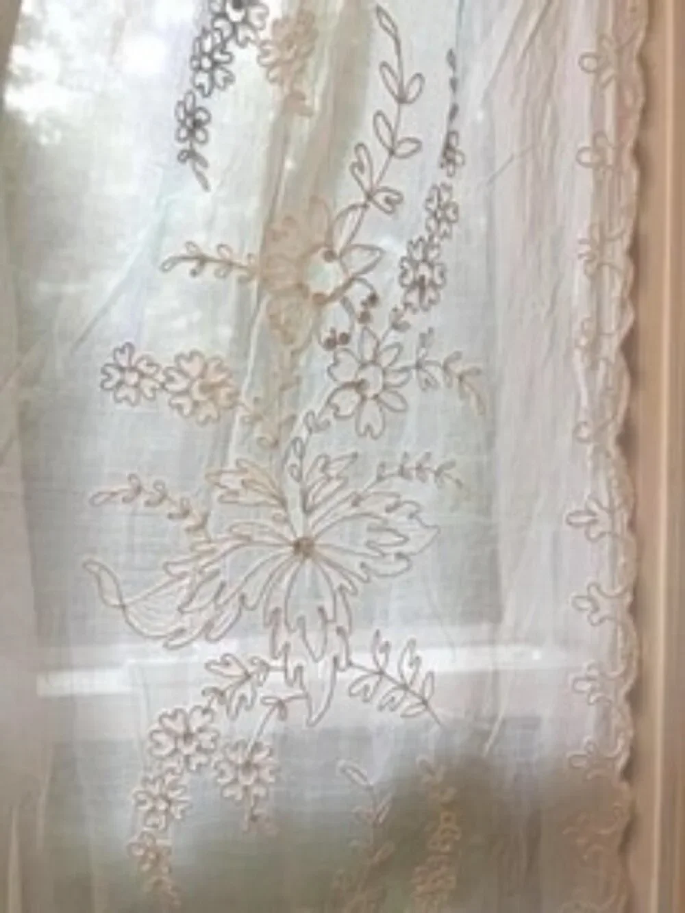 Pair of vintage 90s embroidered sheer curtains French Provincial style  57